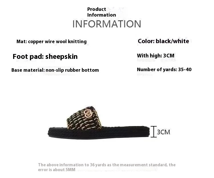 Summer New Woven Thick Bottom Increased Comfortable Slippers Women's One-Strap Knitted Flat Women's Sandals for Outer Wear