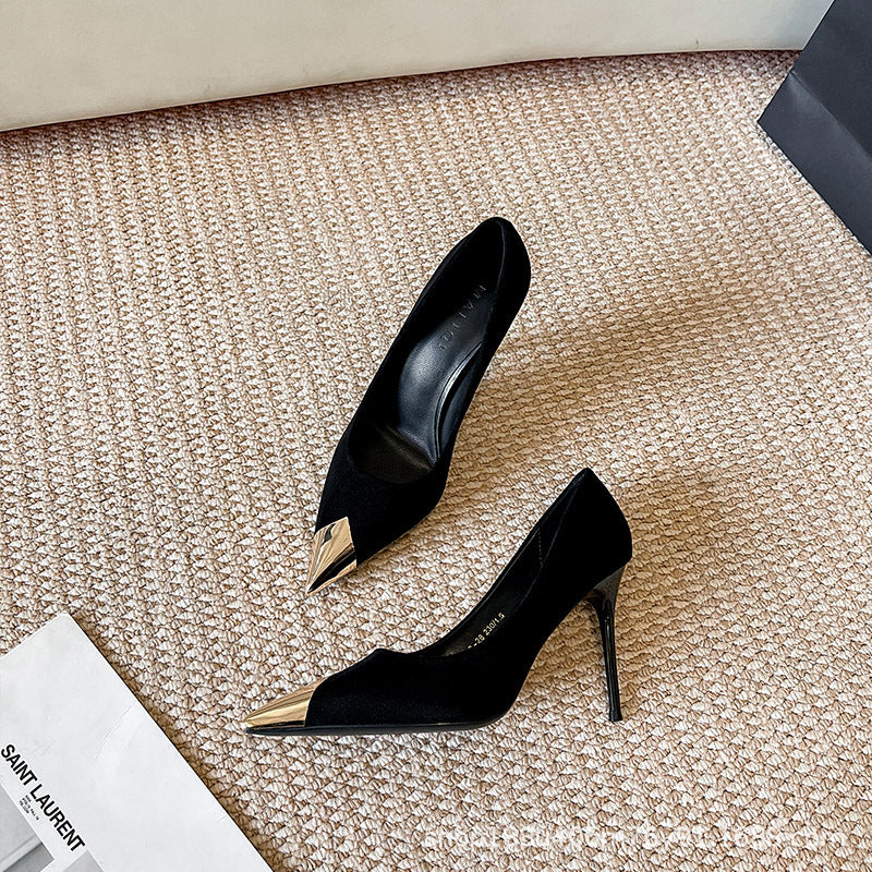 [In Stock] French Style Black High Heels Women's Pointed-Toe Elegant Lady Stiletto Heels 2024 Autumn Sexy