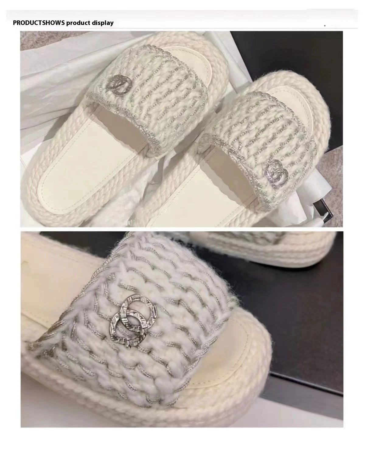 Summer New Woven Thick Bottom Increased Comfortable Slippers Women's One-Strap Knitted Flat Women's Sandals for Outer Wear