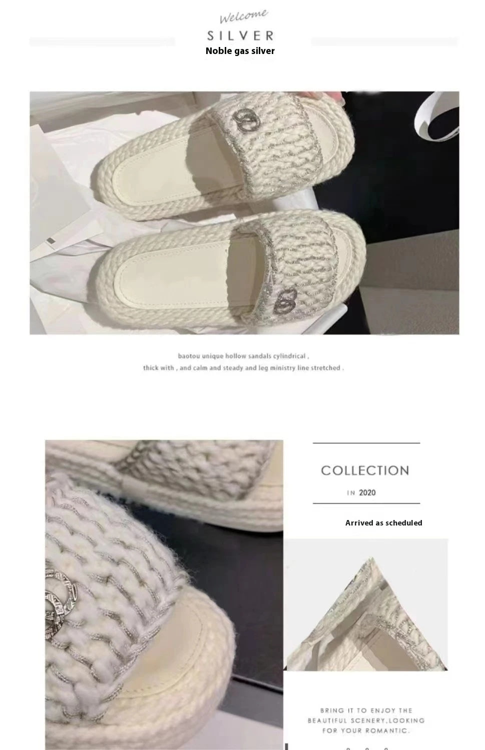 Summer New Woven Thick Bottom Increased Comfortable Slippers Women's One-Strap Knitted Flat Women's Sandals for Outer Wear