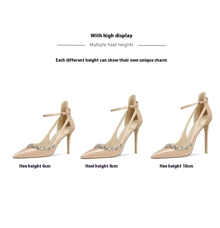 Pointed High Heel Shoes Women's Stiletto Heel 2024 Spring and Summer New Rhinestone Temperament Closed Toe Strap Shallow Mouth Sexy Sandals