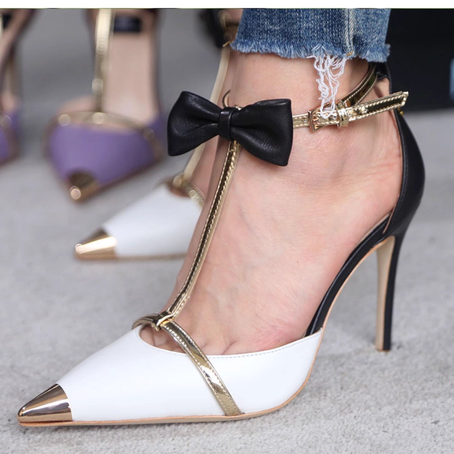 Xiaoxue Internet Celebrity Same Style Pointed-Toe Bowknot High Heels Women's Ankle-Strap Stilettos Closed Toe Sandals Beautiful Fairy Shoes