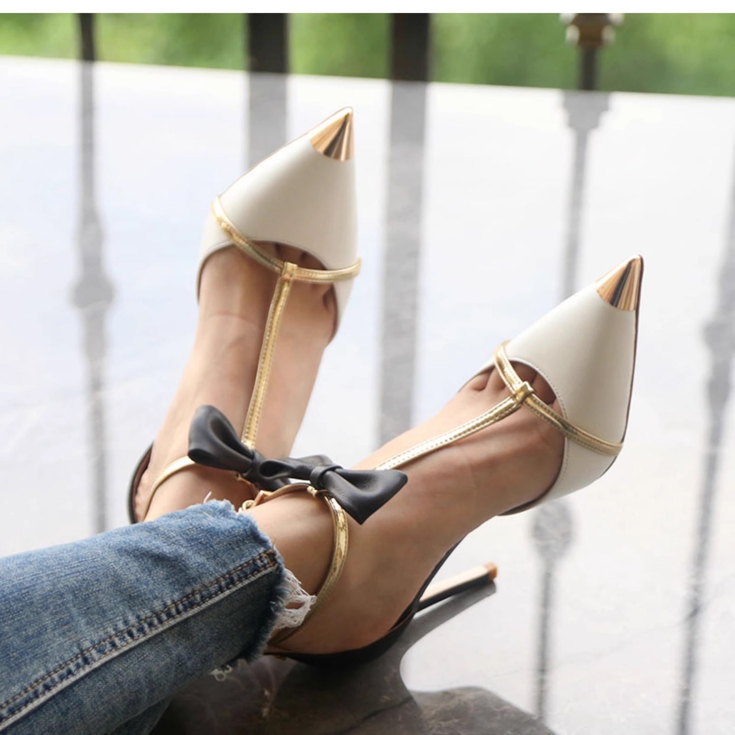 Xiaoxue Internet Celebrity Same Style Pointed-Toe Bowknot High Heels Women's Ankle-Strap Stilettos Closed Toe Sandals Beautiful Fairy Shoes