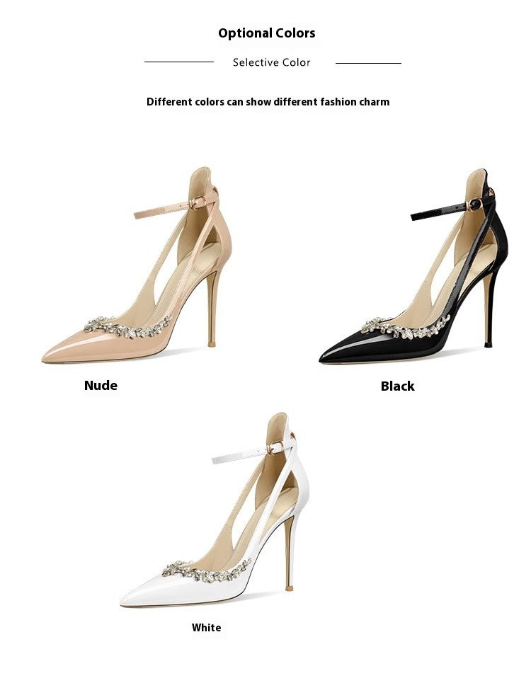 Pointed High Heel Shoes Women's Stiletto Heel 2024 Spring and Summer New Rhinestone Temperament Closed Toe Strap Shallow Mouth Sexy Sandals