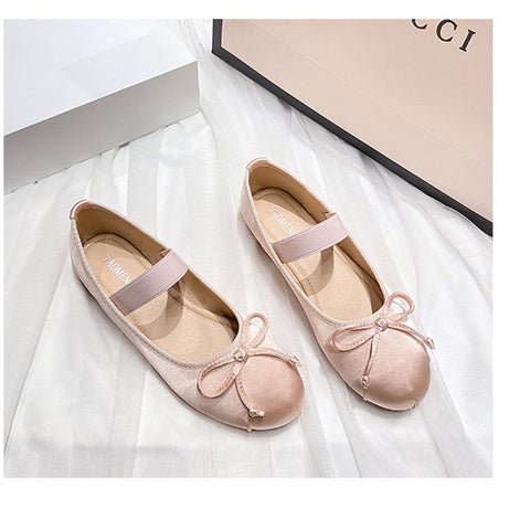 [Same Style as Su Cojin] First Meeting in July_a Miu Bow Silk Satin Mary Jane Ballet Women's Shoes